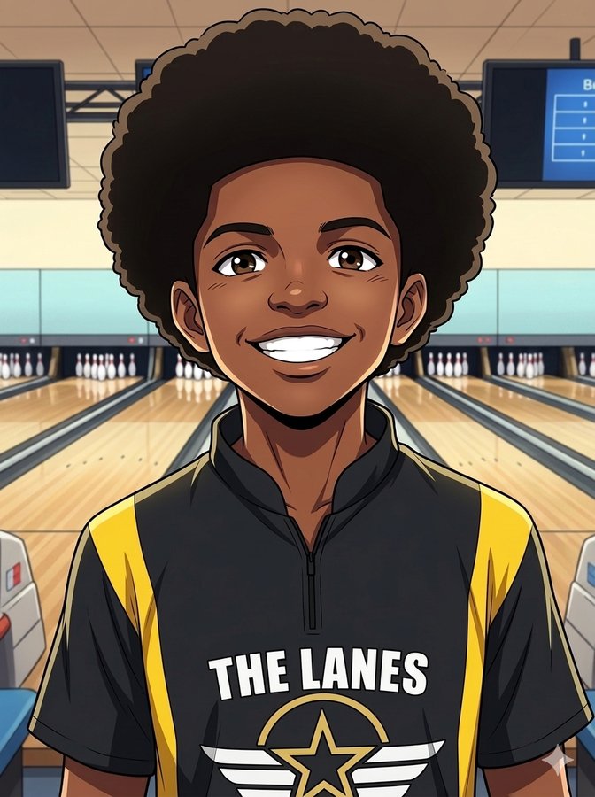 Arryn Odujebe at the PBA Jr. WSOB II in his The Lanes at Fort Meade jersey
