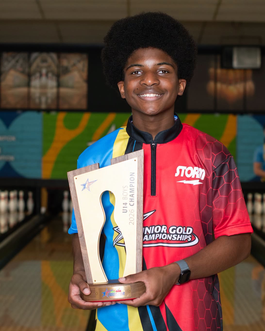 Arryn Odujebe with the 2026 Junior Gold U14 Boys national championship trophy